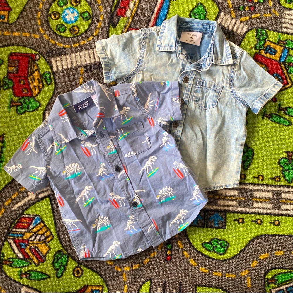 The Children’s Place & Okie Dokie baby boy button up collar shirts- Size 6M